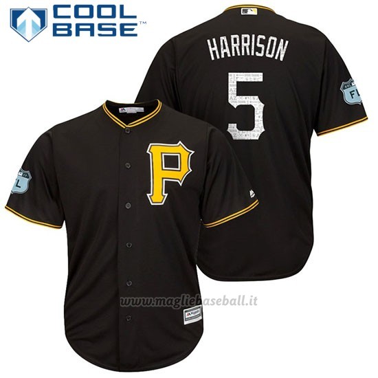 Maglia Baseball Uomo Pittsburgh Pirates Josh Harrison Nero 2017 Allenamento Primaverile Cool Base Giocatore